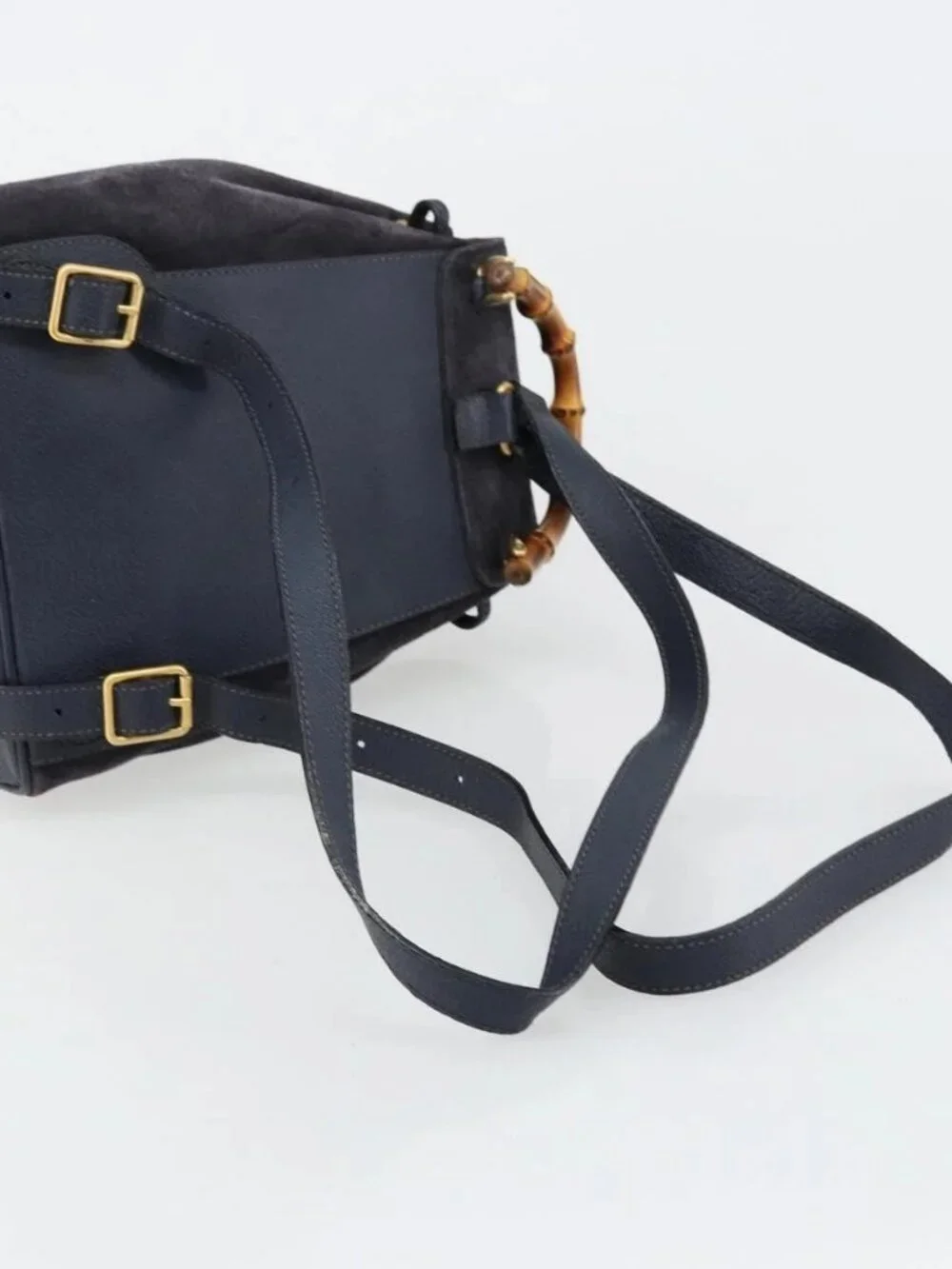 GUCCI Bamboo Backpack Suede Navy Gold 003 2034 0030 Auth